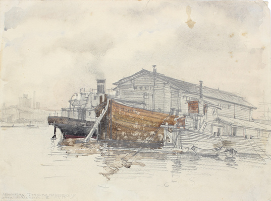 Полторацкий Евгений Михайлович. Ленинград. Тучкова набережная (двухсторонняя работа)